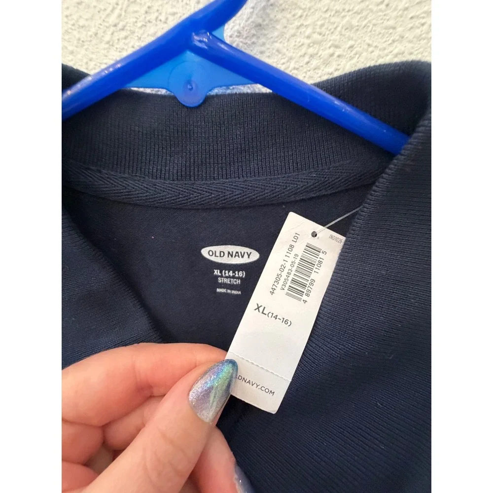 Old Navy Kids XL 14-16 Navy Blue Long Sleeve Pique Polo Shirt School Uniform NWT